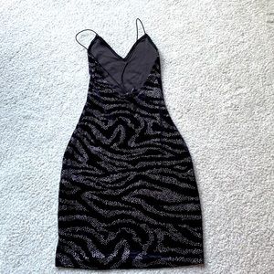 Divided by H&M Dress XS Women Black Zebra Print Rhinestone Open Back Stretch NYE